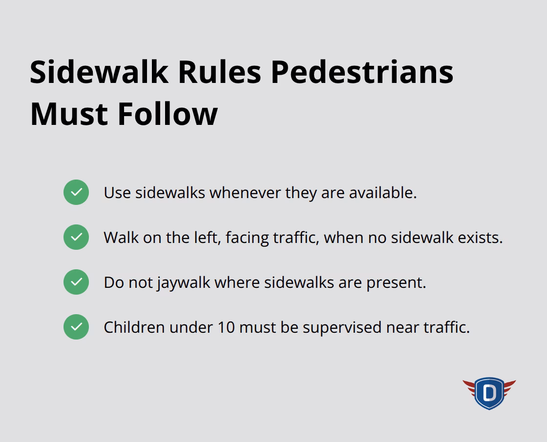 Key sidewalk safety and legality points for pedestrians