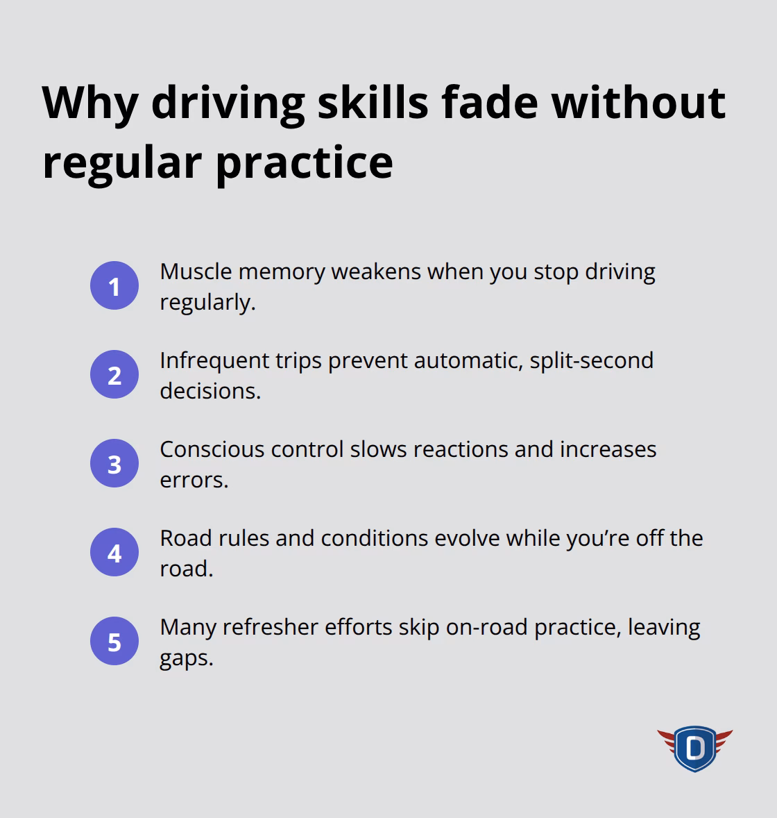 Key reasons driving skills decline when you stop driving regularly - adult driver refresher
