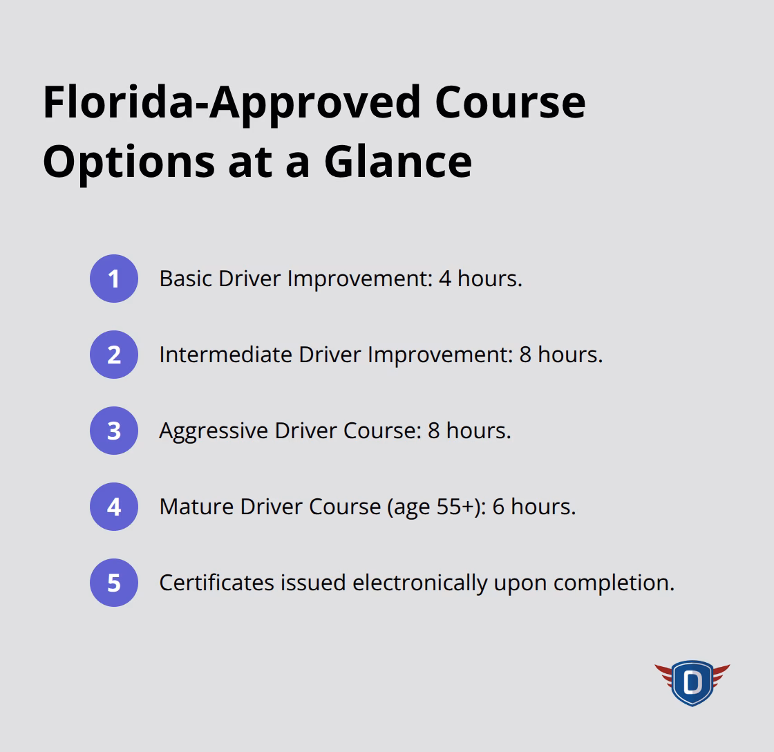 Quick list of floridanewdriver.com course types and durations - Attitude impact driving course