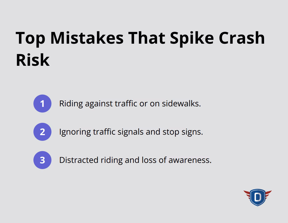 Three common cyclist errors that increase crash risk - bicycle safety rules of the road
