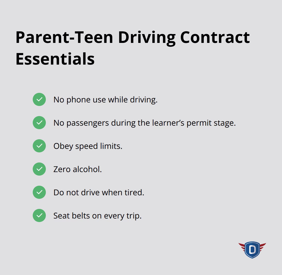 Checklist of core parent-teen driving rules recommended for U.S. families. - defensive driving for teens
