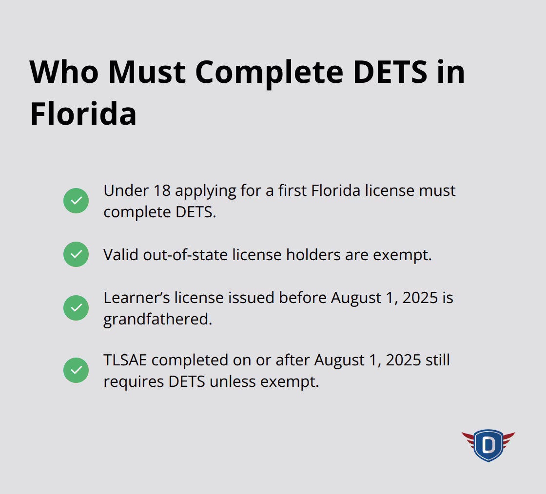 Checklist of DETS eligibility rules and exemptions for teen drivers in Florida - DETS course overview