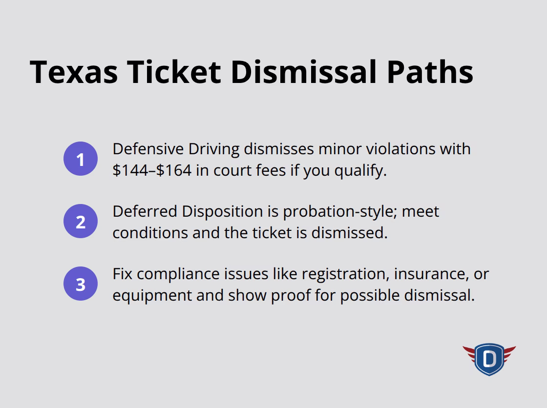 Three main dismissal options in Texas for protecting your driving record - dismiss a traffic ticket
