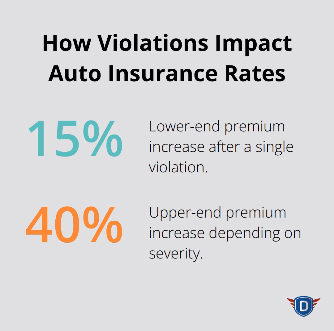 Chart showing percentage increase in U.S. auto insurance premiums after a violation - Driver education traffic safety