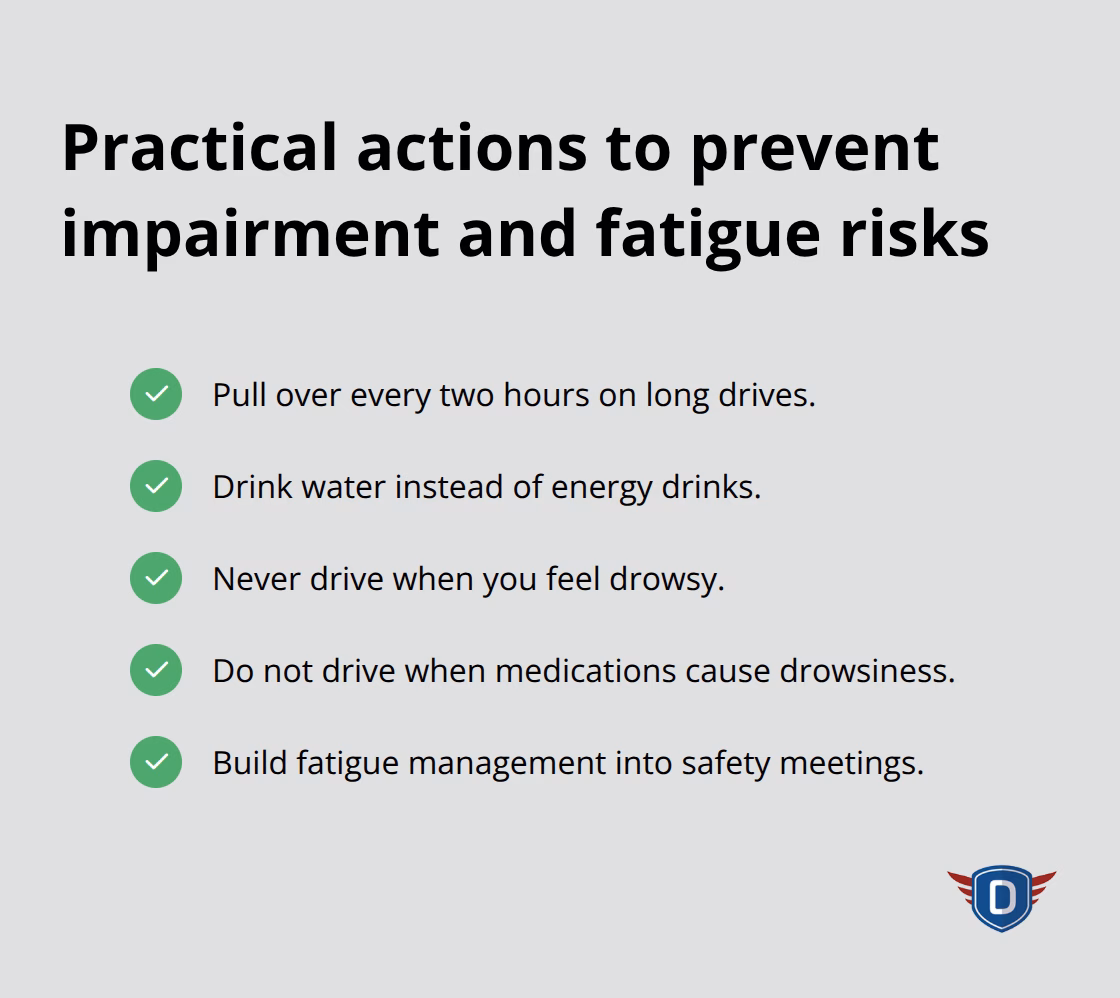 Checklist of effective steps to reduce impaired and drowsy driving risks for U.S. drivers. - driver safety meeting topics