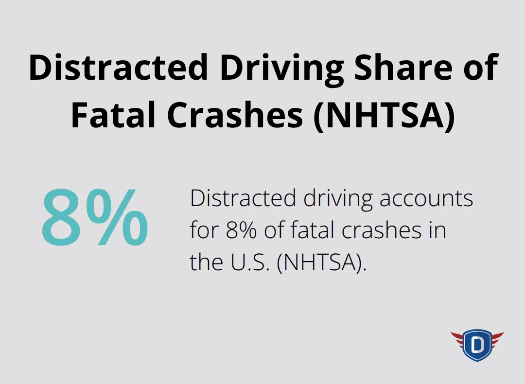 Chart showing that 8% of fatal crashes involve distracted driving, according to NHTSA.