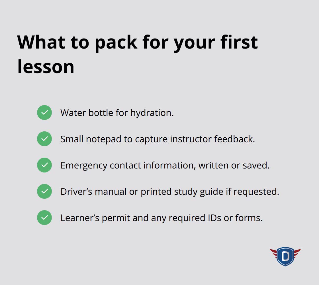 Checklist of items to bring to a first driving lesson in the U.S. - First driving lessons prep