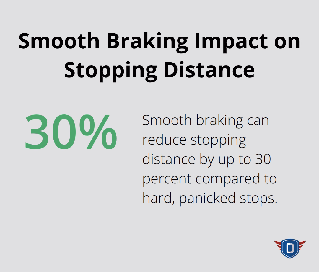 A 30 percent reduction in stopping distance with smooth braking versus hard stops - First driving lessons prep