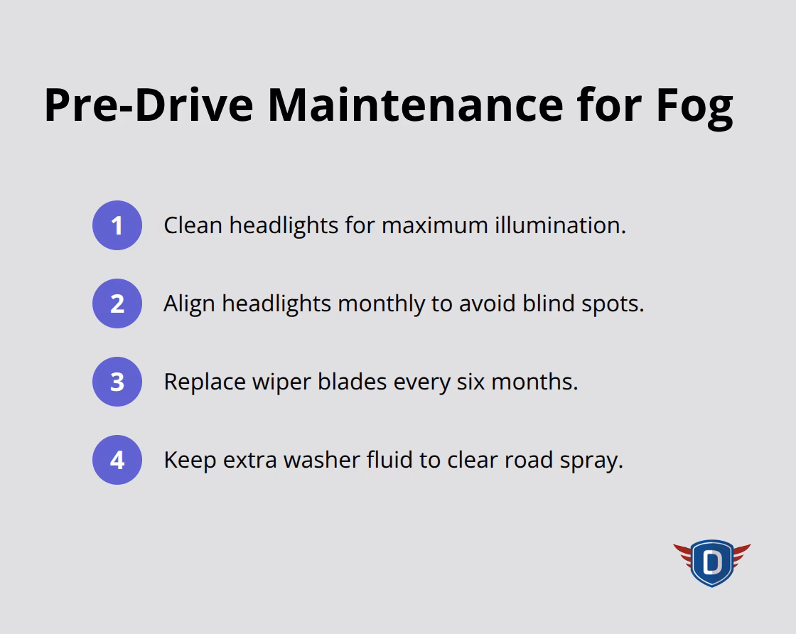 Quick checklist of pre-driving maintenance steps for foggy conditions - fog safety driving tips