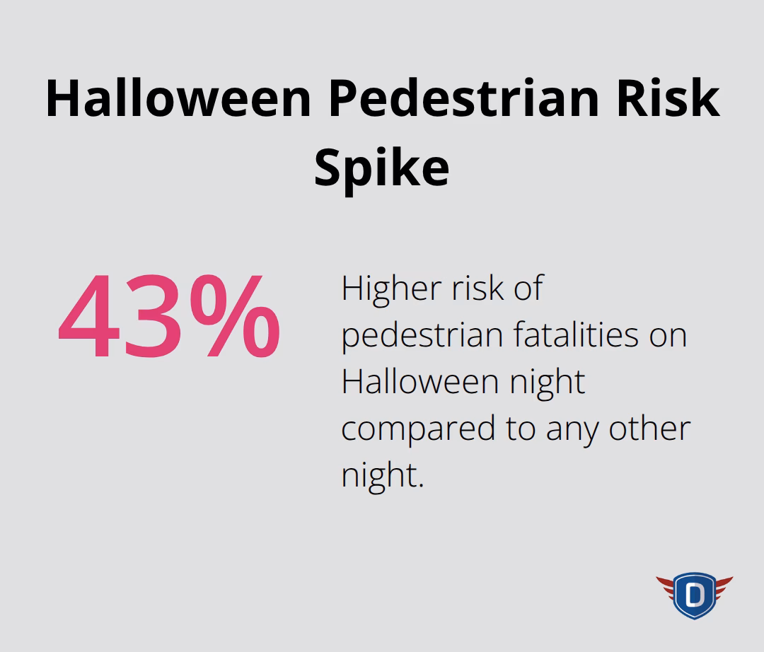 On Halloween, pedestrian fatality risk is 43% higher than other nights. - halloween safety driving tips