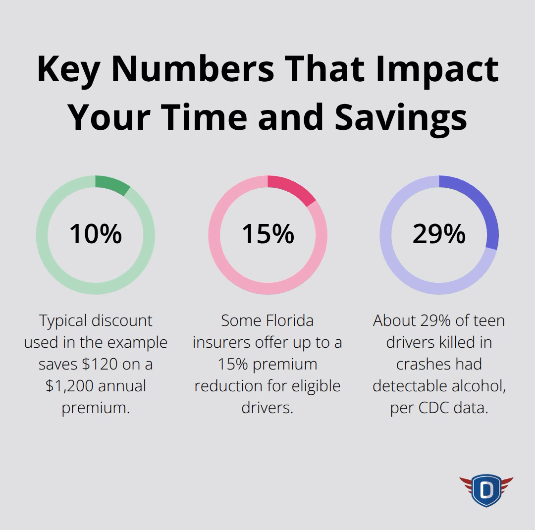 Percentage highlights for insurance discounts and safety risks - how long is driver education course