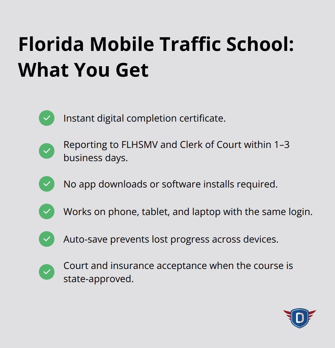 Checklist of Florida mobile traffic school benefits and process - Mobile friendly traffic school