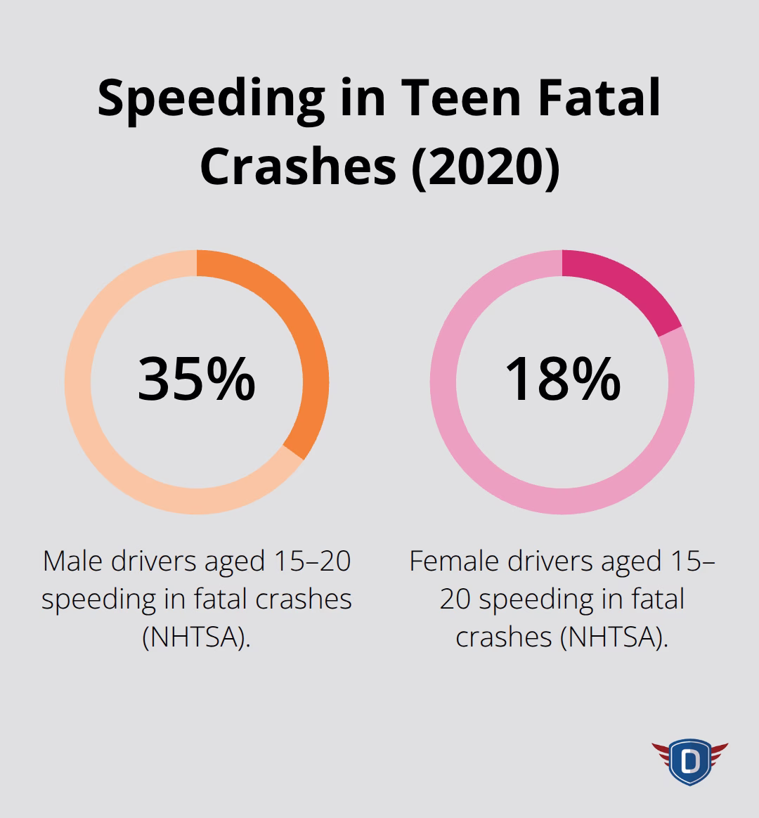 Percent of male and female teen drivers speeding in fatal crashes in 2020, United States. - Parent supervision guidelines