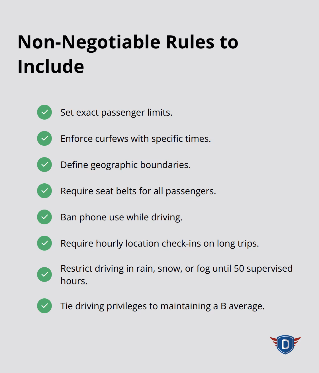 Checklist of essential teen driving rules for U.S. families - parent-teen driving contract