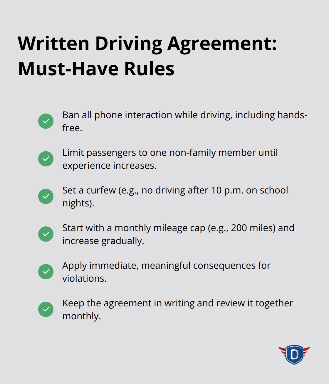 Checklist of essential parent-teen driving agreement rules for U.S. families - parent teen driving guidelines