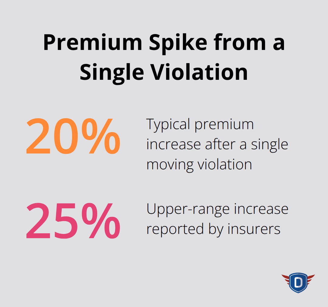 Chart showing the typical 20�25% insurance premium increase after one moving violation in Florida - Point reduction courses