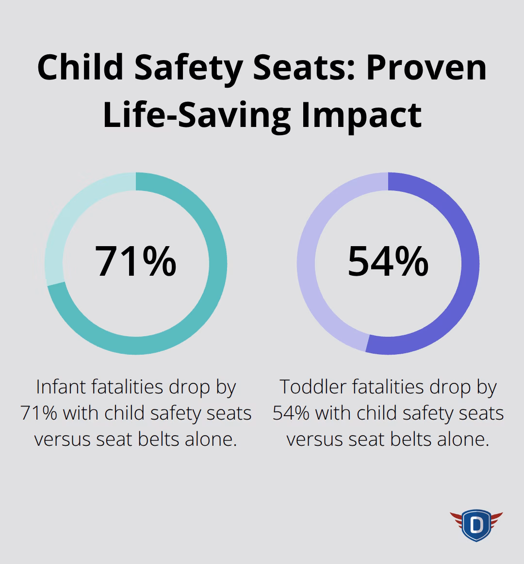 Chart showing reduction in death risk for infants and toddlers when using child safety seats.