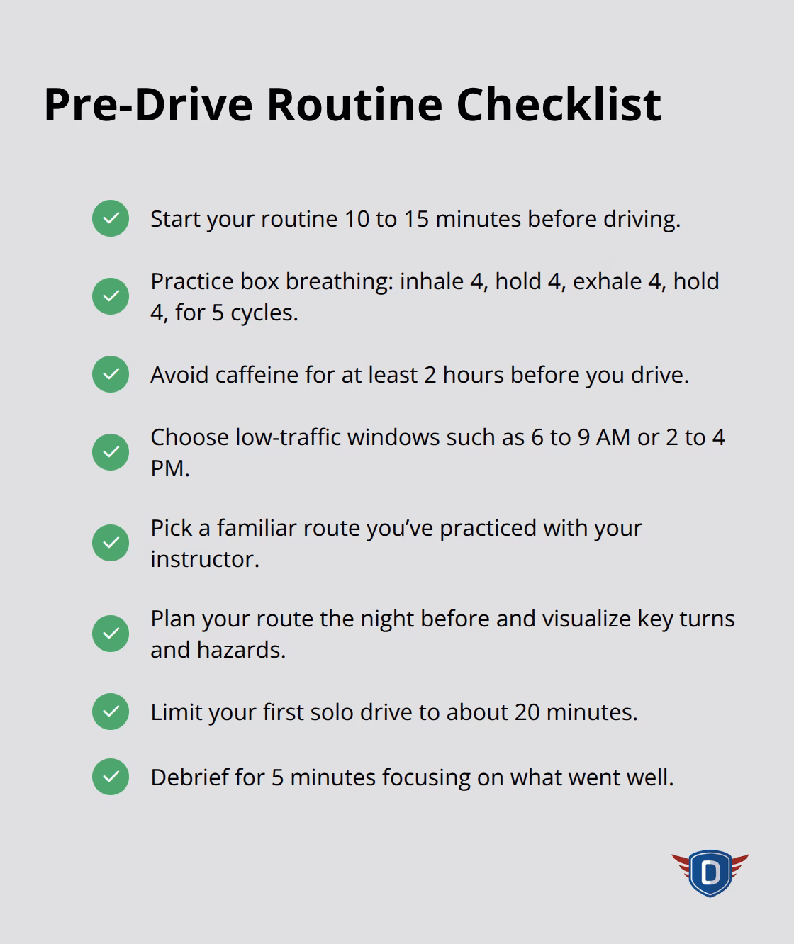 Checklist to calm nerves and prepare for a successful first solo drive - Teen anxiety driving
