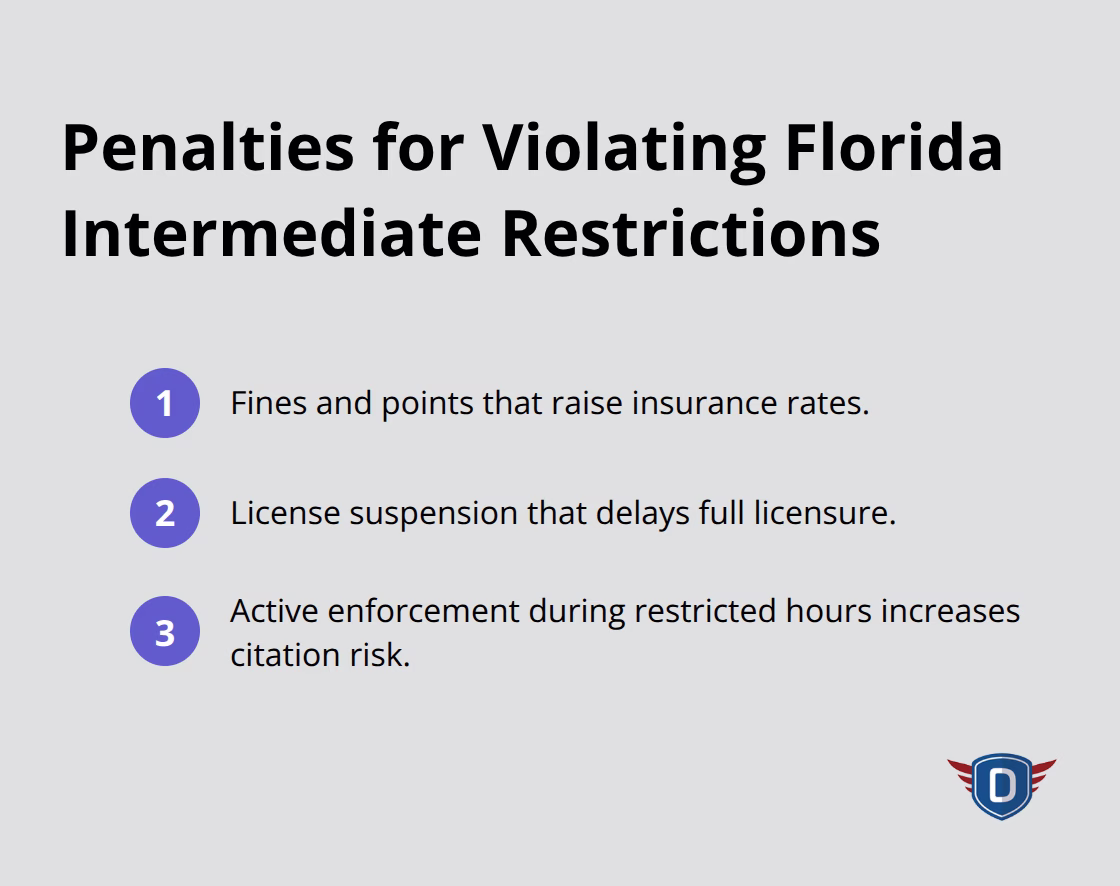 Consequences Florida teen drivers face for breaking intermediate license rules. - Teen permit milestones