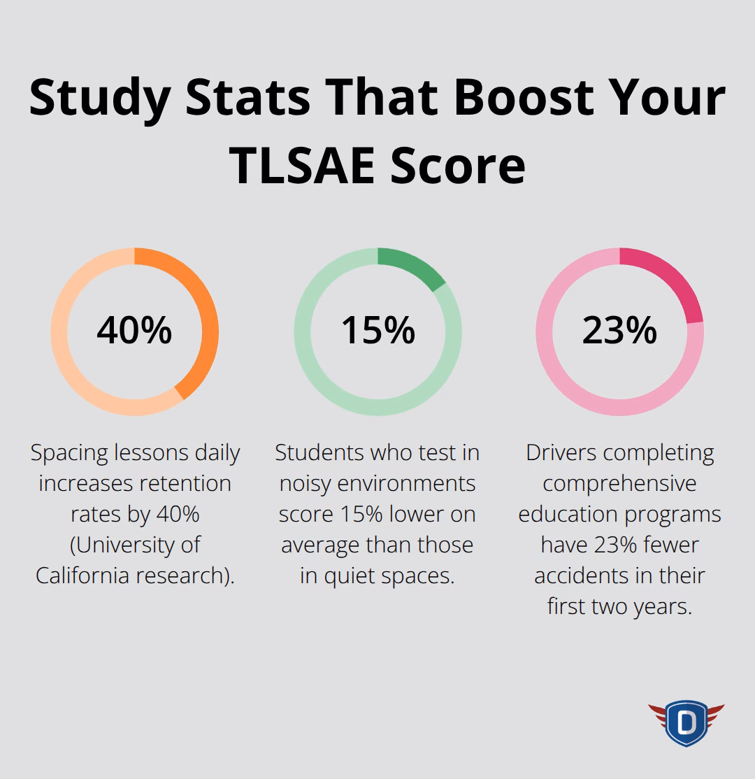 Percentage chart showing retention gains, noise impact, and safety outcomes - TLSAE course Florida
